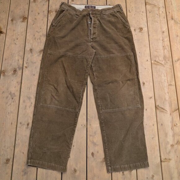 Abercrombie & Fitch Men's Brown Double Knee Corduroy Baggy Pants Size 34R - Picture 1 of 13